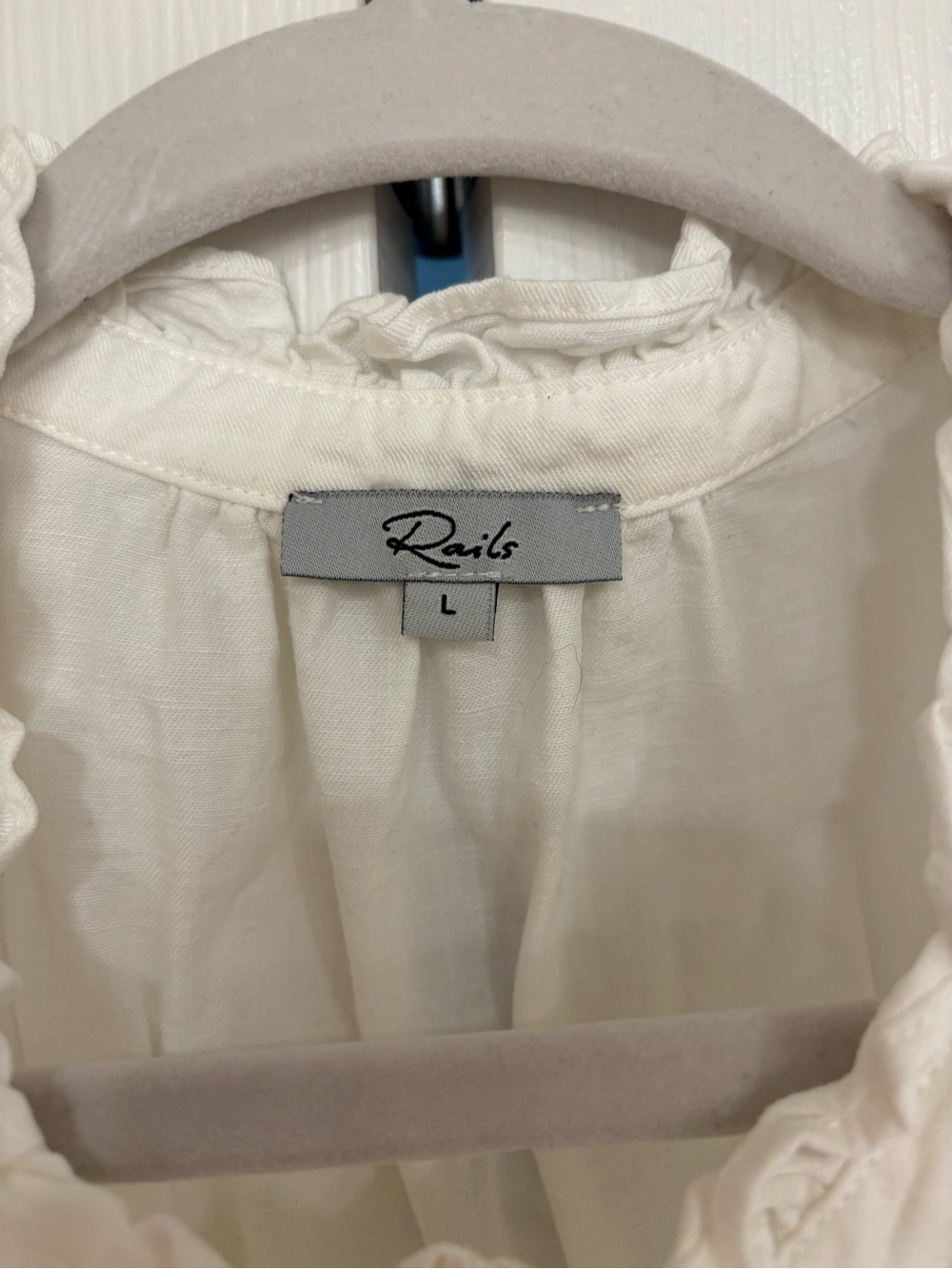 Rails White Ruffle-Neck Button Down Blouse - Picture 2 of 3